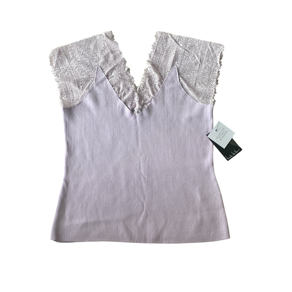 NWT Nicole MillerLavender Lace Trim Top M